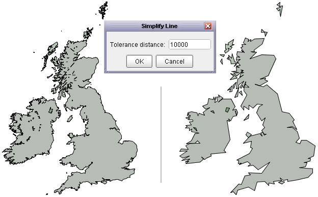 Birtish Isles coastline before and after simplifiction