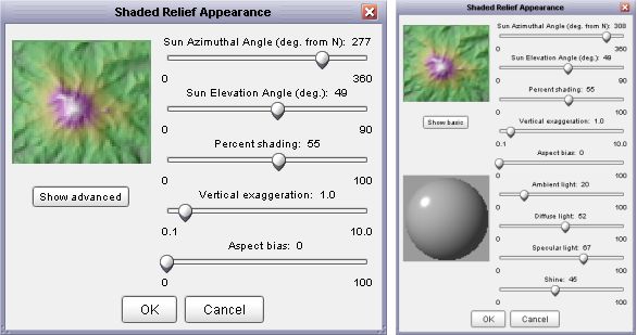 Shaded relief parameters