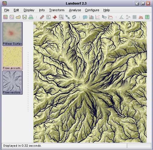 Flow accumulation surface with vector channel overlay